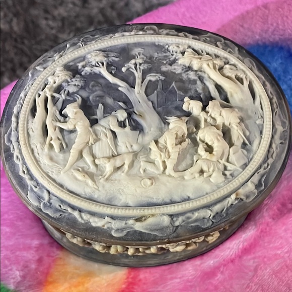 Vintage Other - Vintage Incolay stone La Vie village scene  jewelry box